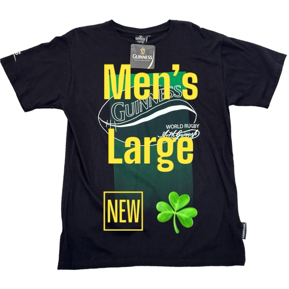 Men’s Irish Beer Guinness Large Football Short Sleeve T-Shirt Top Tee Black NWT